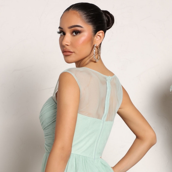 Unique Vintage Dresses Unique Vintage Teal High Neck Tulle Chiffon